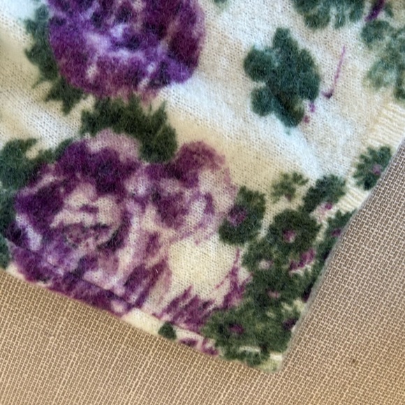 BEST Sezane Adriana Cardigan Violet Green Flowers French Knit Sweater Mohair - Picture 9 of 12